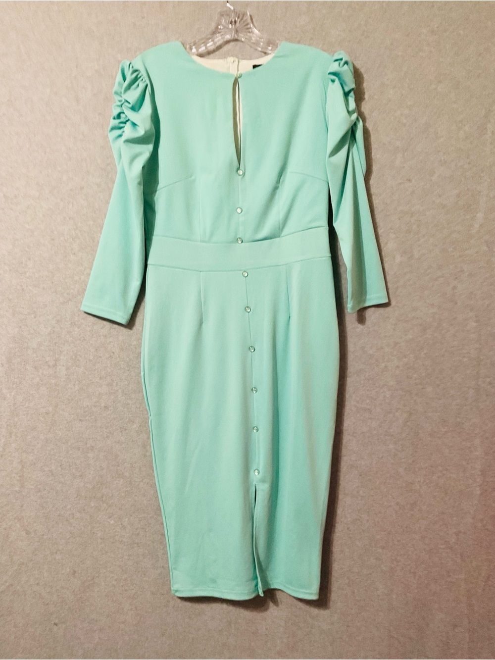 CBR Women's Dress Mint Green Ruched Sleeve Midi Dress Sz L